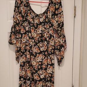 Vibe Black Floral Long-Sleeve Off-Shoulder Dress